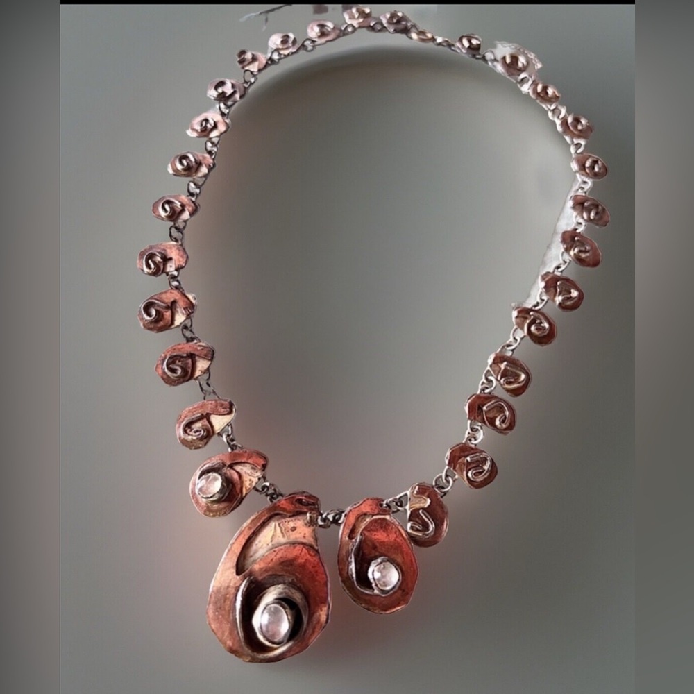 Handmade Copper & Silver Necklace 16” Statement Piece Primitive Tribal Bohemian